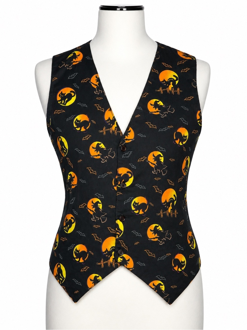 Halloween Black Cat & Witch Moon Print Cotton Vest XL Goth Spooky Cottagecore